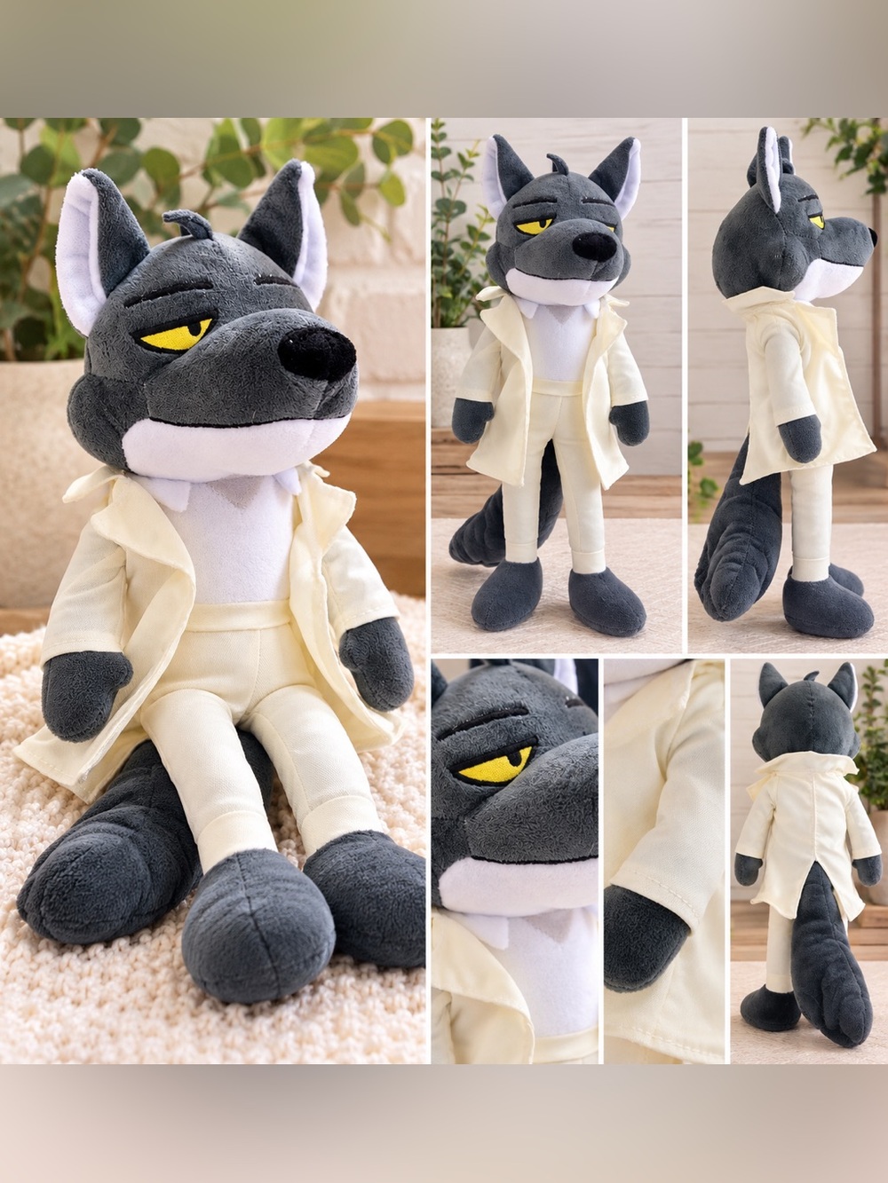 Gray Wolf Plush Jacket & Coat for Kids - Cream Outfit